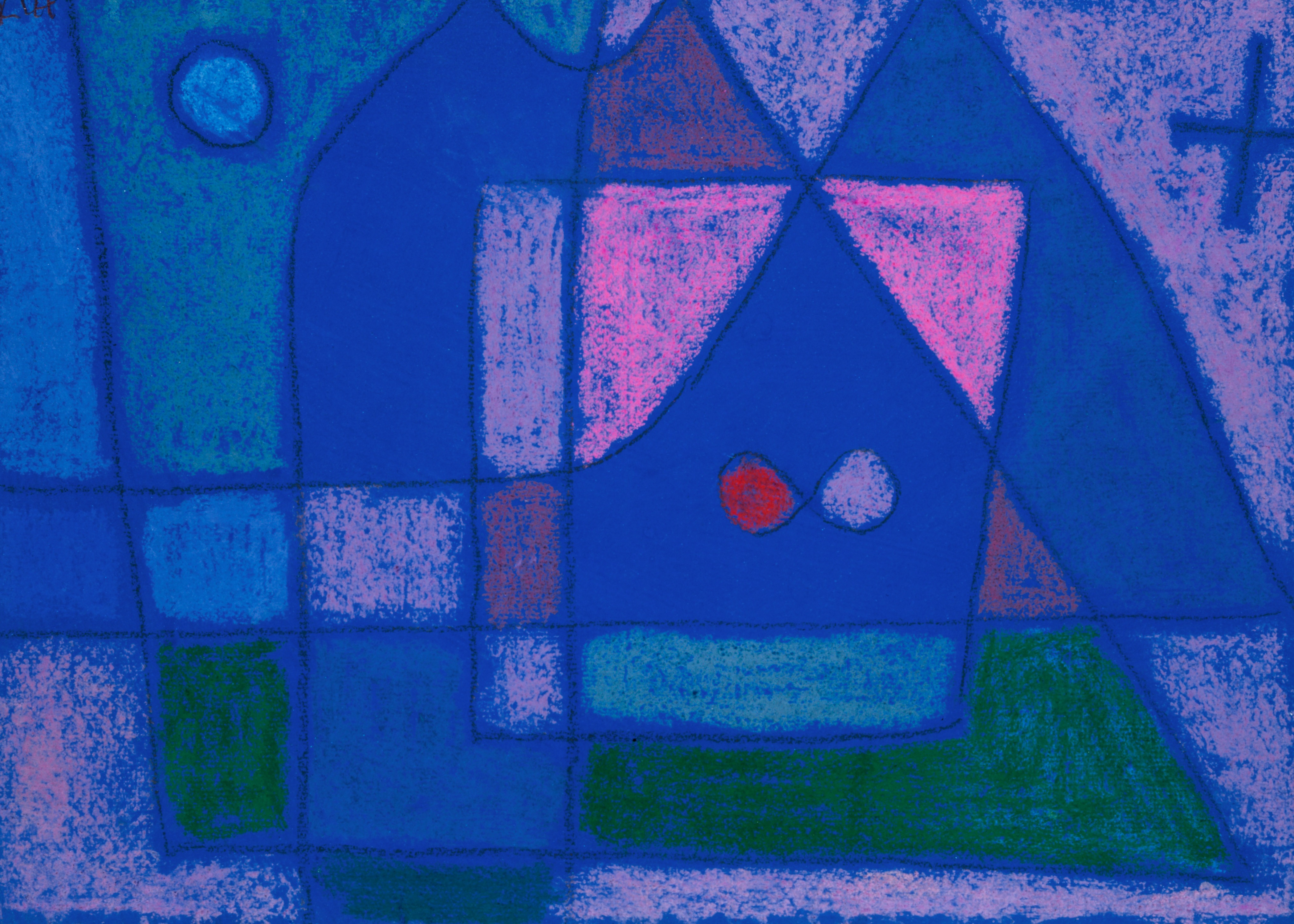 A Little Room in Venice by Paul Klee, a dreamlike scene of deep blues and geometric shapes suggesting architecture at night
